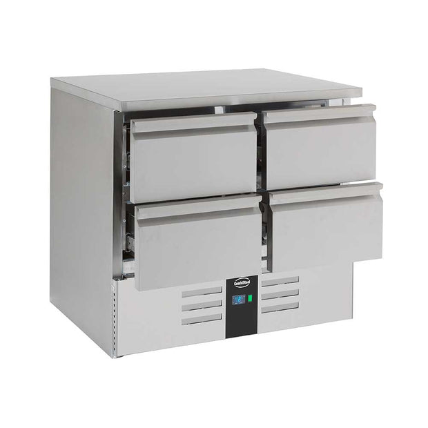 Bar réfrigéré sans rebord 4 tiroirs en inox sans pieds