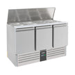 Bar réfrigéré sans rebord 3 portes en inox avec 6 grands et 3 moyens bacs