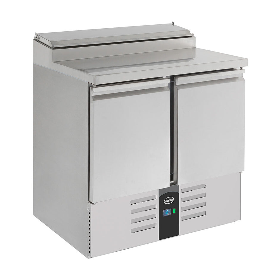 Bar réfrigéré avec rebord 2 portes en inox avec 5 petits bacs