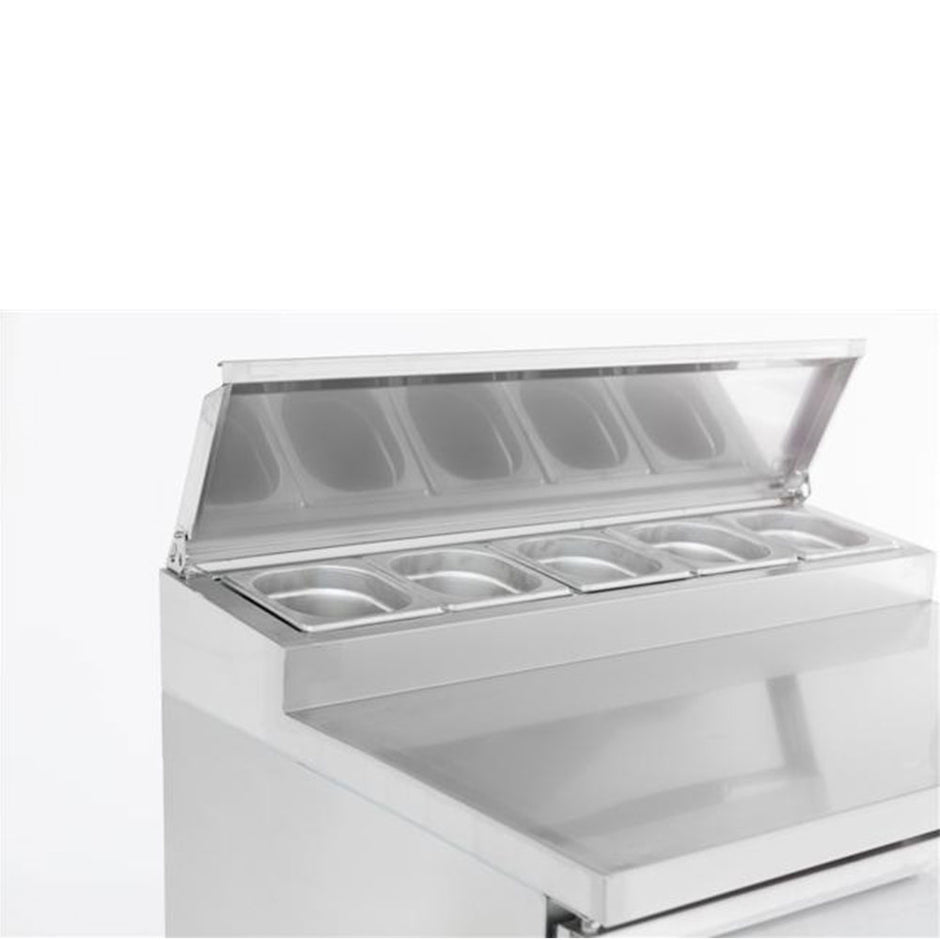 Bar réfrigéré avec rebord 2 portes en inox avec 5 petits bacs