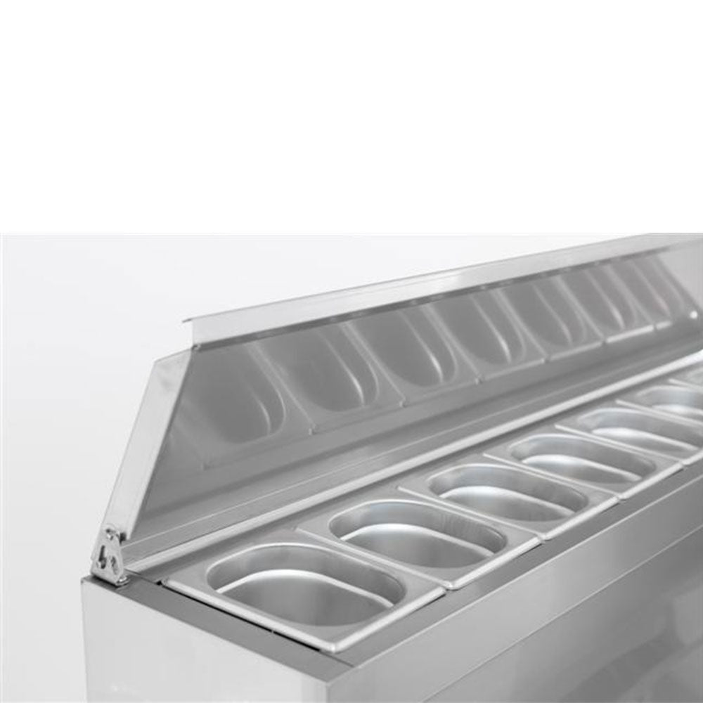 Bar réfrigéré avec rebord 3 portes en inox sans pieds avec 8 petits bac