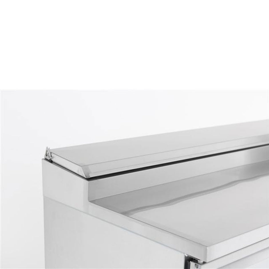 Bar réfrigéré avec rebord 3 portes en inox sans pieds avec 8 petits bac