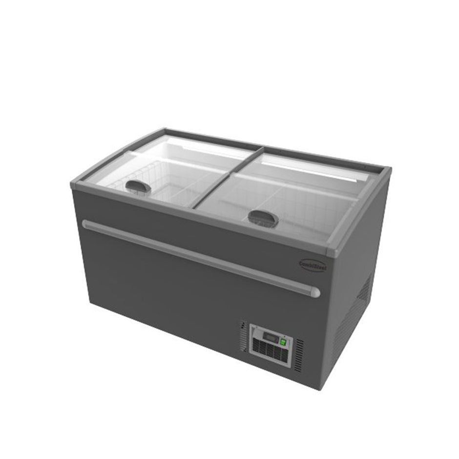 Bahut gris vitré avec ouverture verticale de 530L avec éclairage LED – 1450
