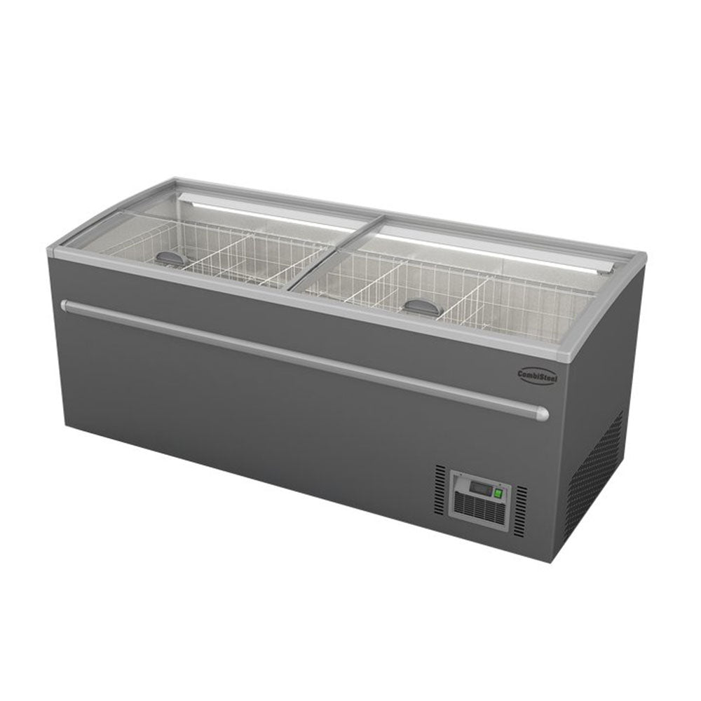 Bahut gris vitré avec ouverture verticale de 850L avec éclairage LED – 2100