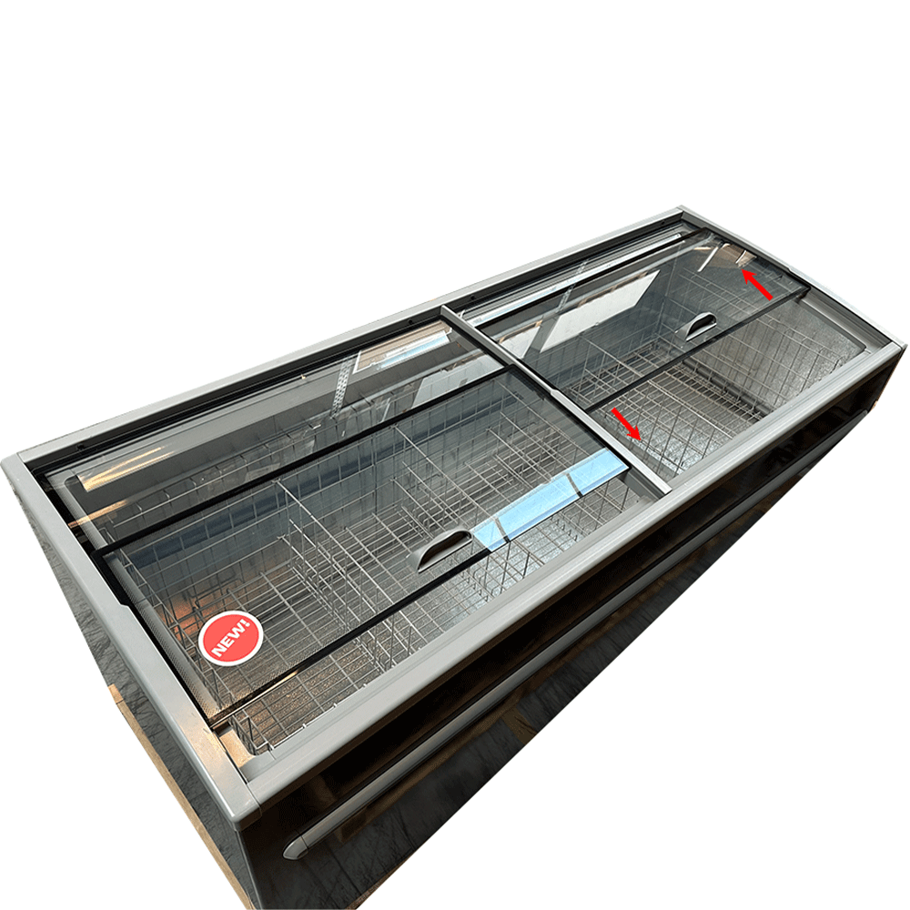 Bahut gris vitré avec ouverture verticale de 1040L avec éclairage LED – 2500