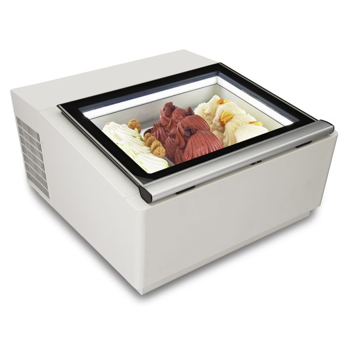 Vitrine professionnelle à crème glacée de comptoir blanche 3×5 L (ouverture côté client)