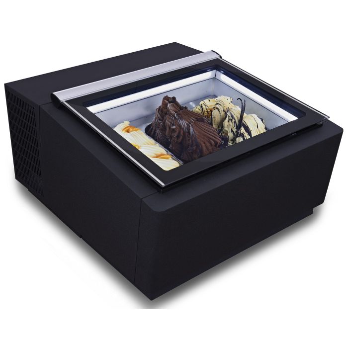 Vitrine professionnelle à crème glacée de comptoir noire 3×5L (ouverture côté client)