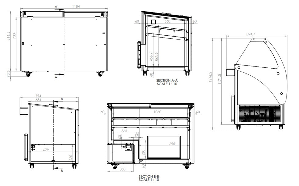 Vitrine à crème glacée 9X5L verte mobile