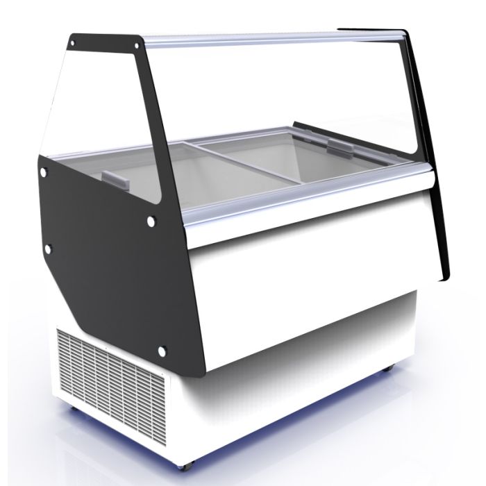 Vitrine à crème glacée 13X5L blanche et noire mobile