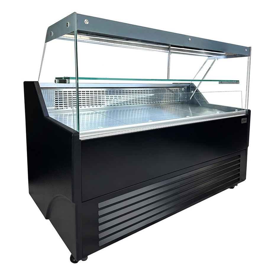 Vitrine réfrigérée de comptoir noire LED et étagère en verre à roulettes 1300