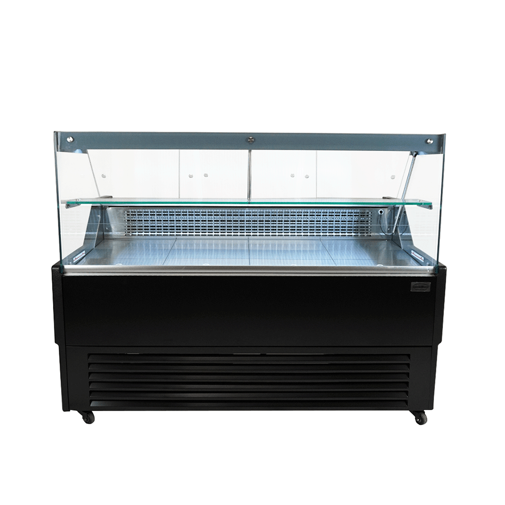 Vitrine réfrigérée de comptoir noire LED et étagère en verre à roulettes 1300