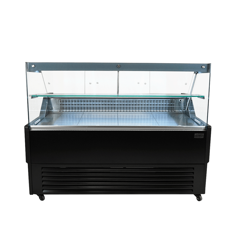 Vitrine réfrigérée de comptoir noire LED et étagère en verre à roulettes 1300