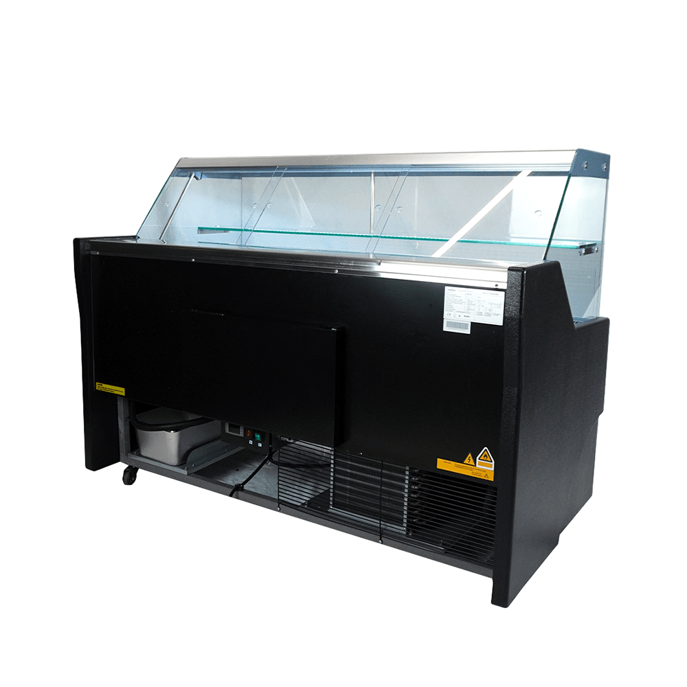 Vitrine réfrigérée de comptoir noire LED et étagère en verre à roulettes 1300