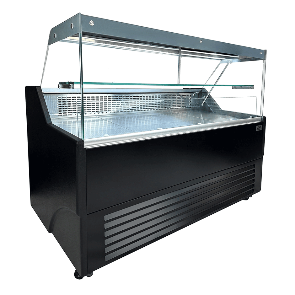 Vitrine réfrigérée de comptoir noire LED et étagère en verre à roulettes 2000