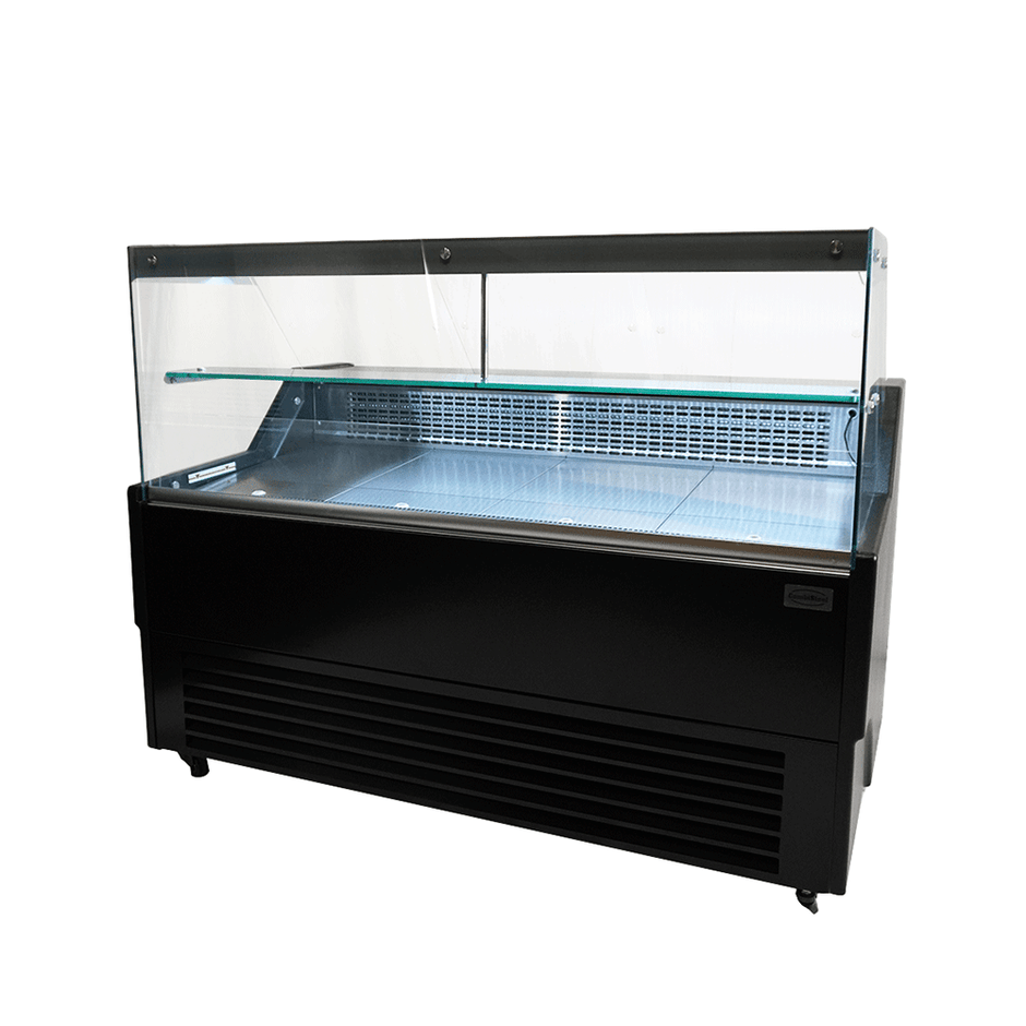 Vitrine réfrigérée de comptoir noire LED et étagère en verre à roulettes 2000