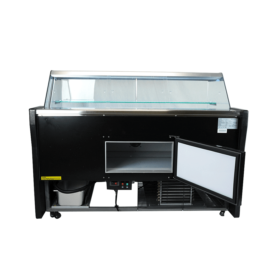 Vitrine réfrigérée de comptoir noire LED et étagère en verre à roulettes 2000