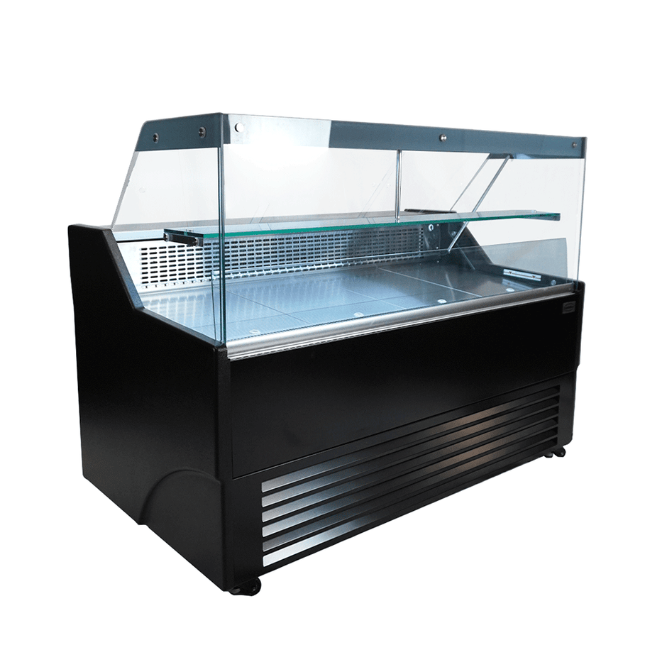 Vitrine réfrigérée de comptoir noire LED et étagère en verre à roulettes 2000