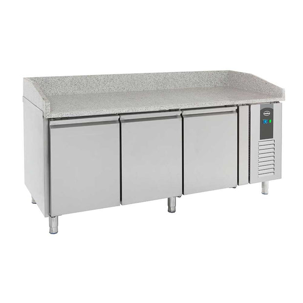 Table de préparation 3 portes réfrigérée pour pizza en granit avec pieds