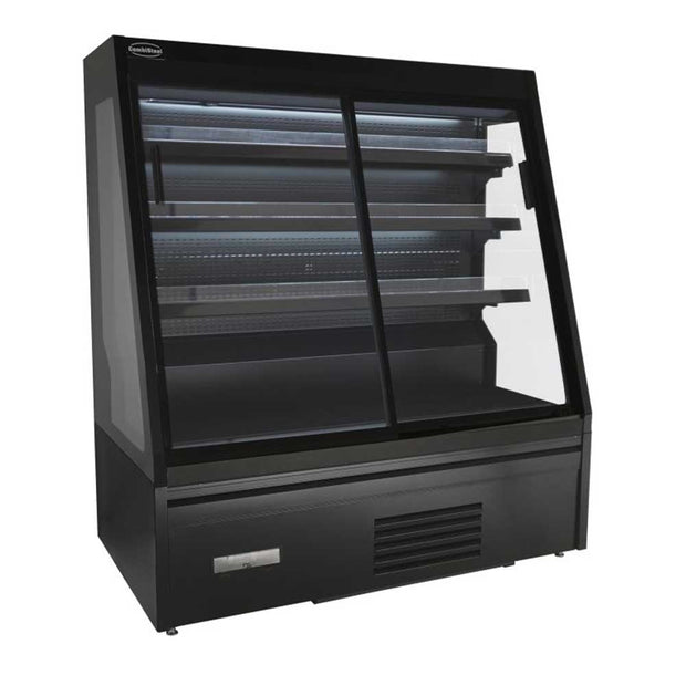 Vitrine réfrigérée de présentation noire avec portes coulissantes 1.3m