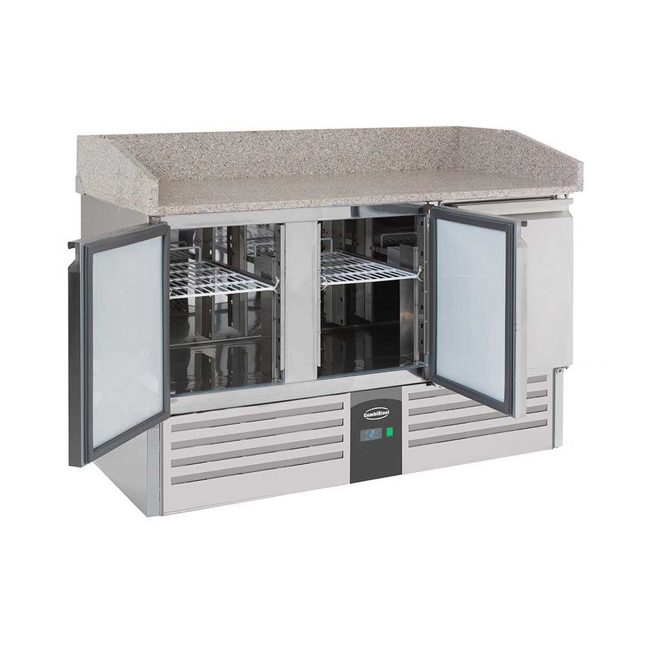 Table de préparation 3 portes réfrigérée pour pizza en granit sans pieds