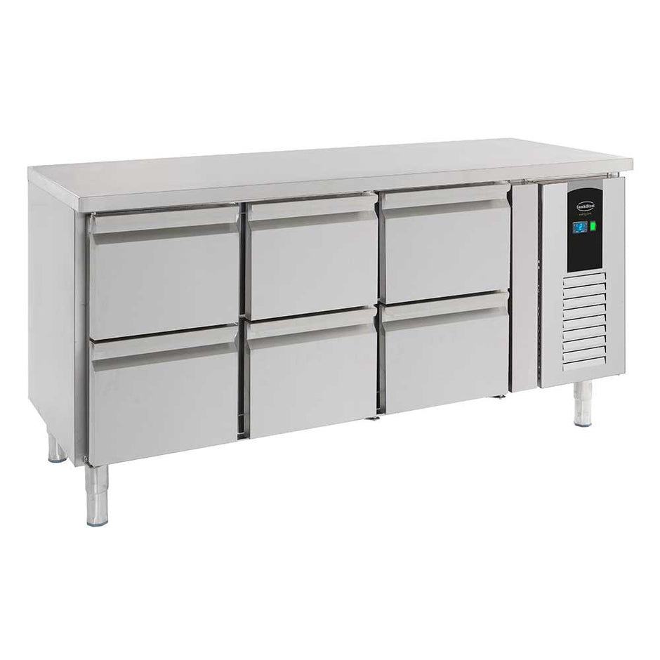 Bar réfrigéré sans rebord 6 tiroirs en inox avec pieds ENERGY LINE