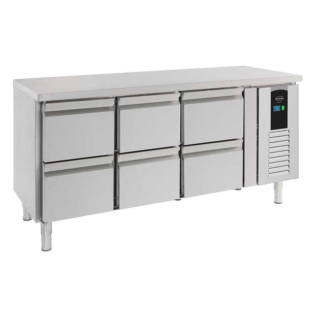 Bar réfrigéré sans rebord 6 tiroirs en inox avec pieds ENERGY LINE