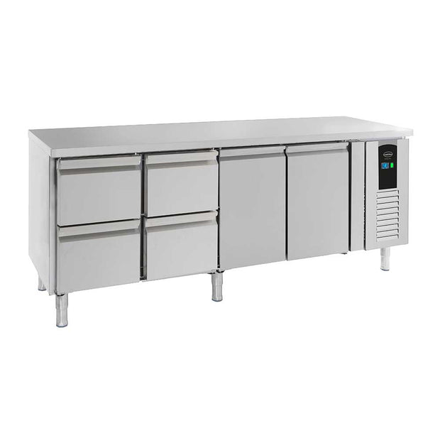 Bar réfrigéré sans rebord 4 tiroirs et 2 portes en inox avec pieds ENERGY LINE