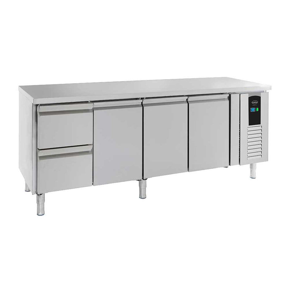 Bar réfrigéré sans rebord 2 tiroirs et 3 portes en inox avec pieds ENERGY LINE