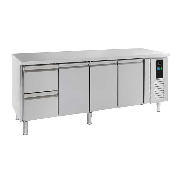 Bar réfrigéré sans rebord 2 tiroirs et 3 portes en inox avec pieds ENERGY LINE