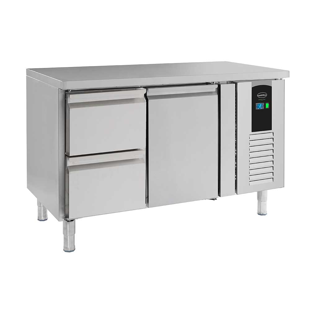 Bar réfrigéré sans rebord 2 tiroirs et 1 porte en inox avec pieds ENERGY LINE