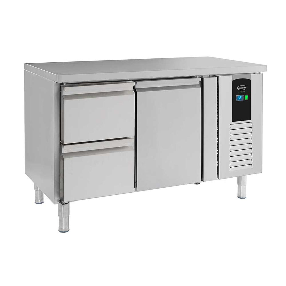 Bar réfrigéré sans rebord 2 tiroirs et 1 porte en inox avec pieds ENERGY LINE